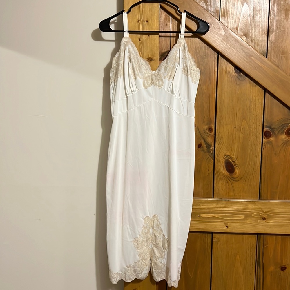 Vintage White Lace Trim Slip Dress